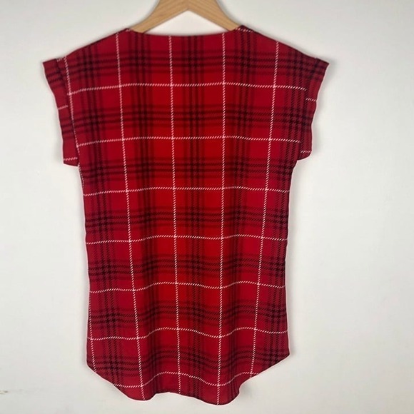 Express Womens Red Plaid V-Neck‎ Short Sleeves Blouse XS 90s Clueless Preppy - Picture 3 of 7